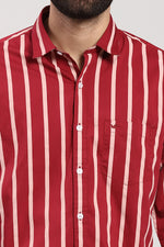 Maroon Poplin Vertical Printed Stripe Shirt