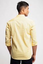 Pastel Yellow Poplin Stretch Printed Shirt