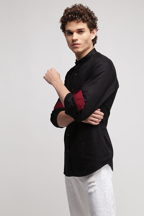 Black Textured Mandarin Shirt