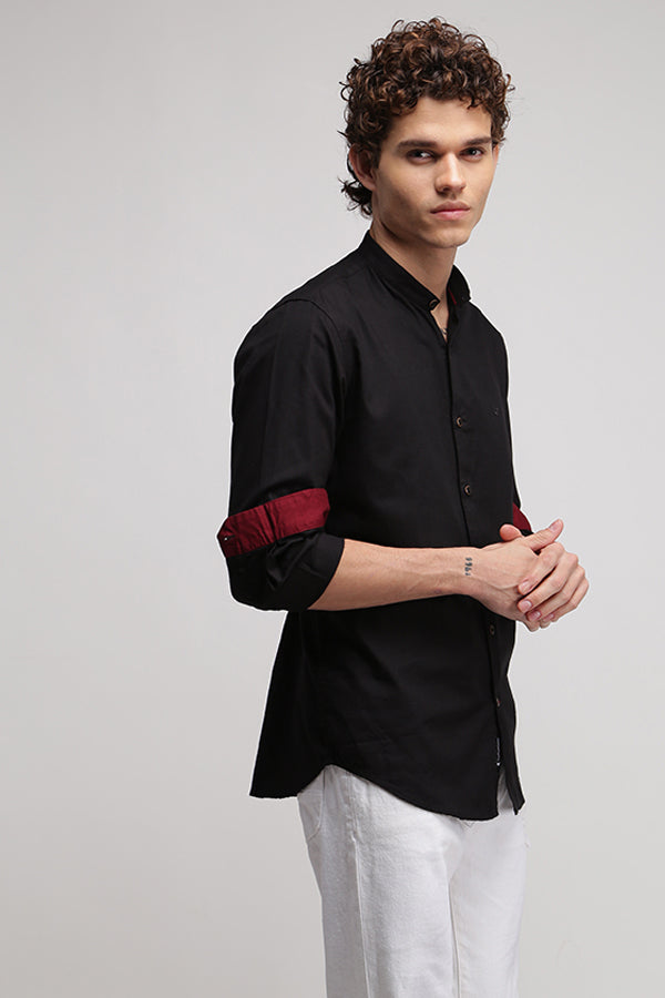 Black Textured Mandarin Shirt
