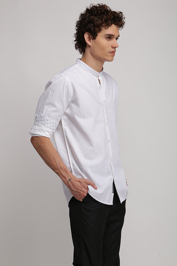 White Textured Mandarin Shirt