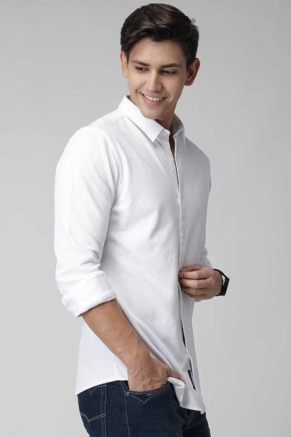 White Knitted Pique Solid Shirt
