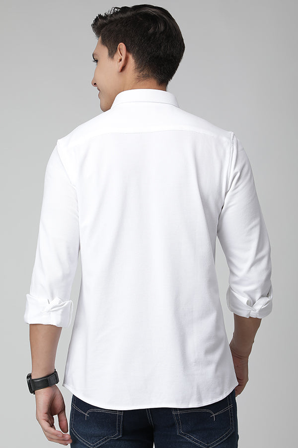 White Knitted Pique Solid Shirt