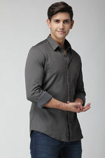 Grey Knitted Pique Solid Shirt