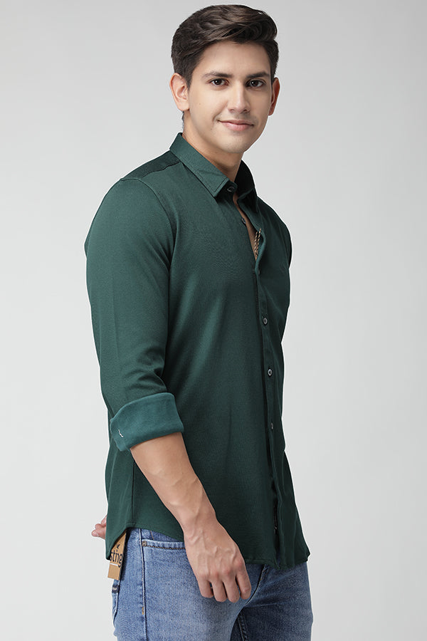 Green Knitted Pique Solid Shirt