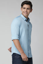Blue Knitted Pique Solid Shirt
