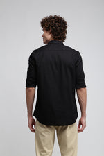 Black Stretch Solid Textured Shirt