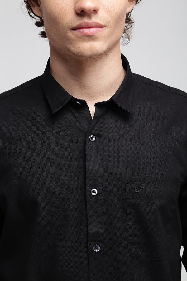 Black Stretch Solid Textured Shirt