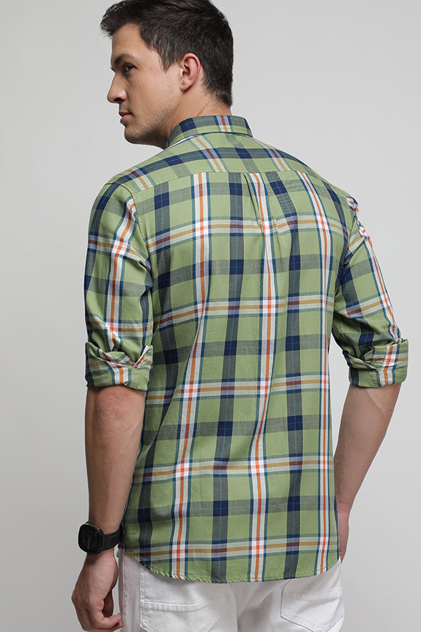 Green Multicolor Twill Check Shirt