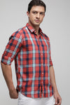 Coral Pink Multicolor Twill Check Shirt