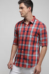 Coral Pink Multicolor Twill Check Shirt