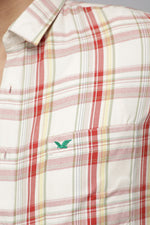 Ecru Brick Red Slim Fit Textured Cotton Multicolor Check Shirt