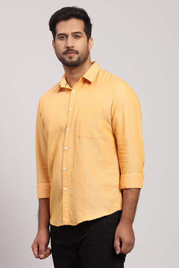 Orange Solid Linen Shirt