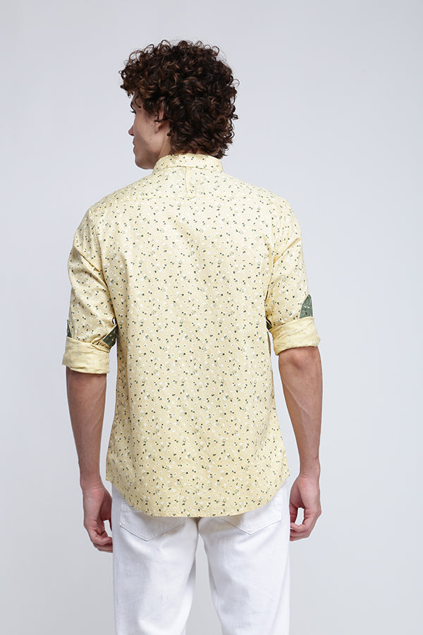 Peach Yellow Textured Printed Shirt