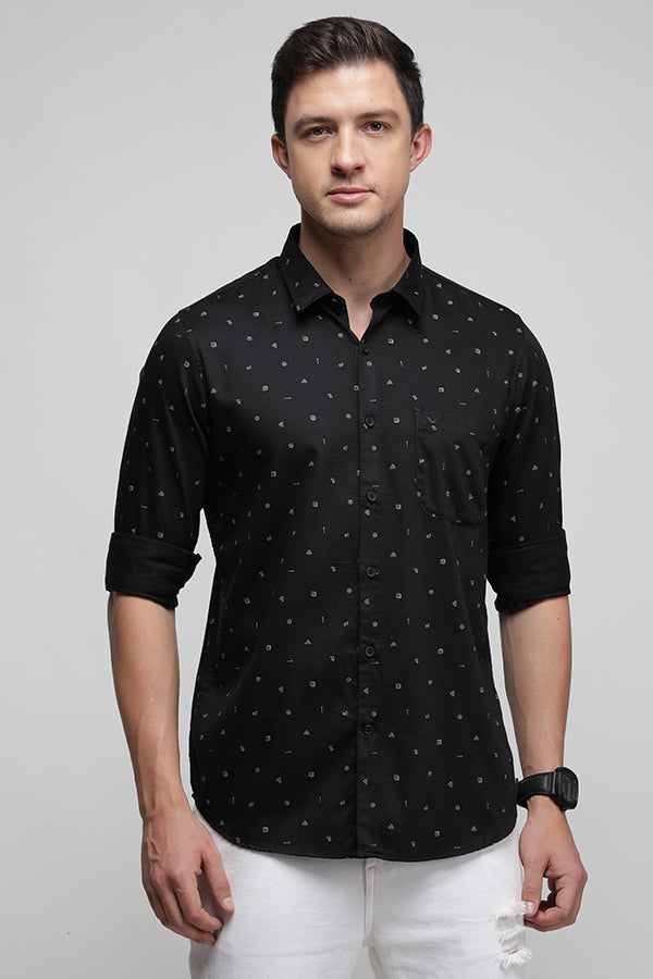 Black Textured Printed Shirt