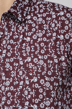 Burgundy Slim Fit Premium Cotton Printed Shirt