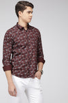Burgundy Slim Fit Premium Cotton Tropical Printed Shirt