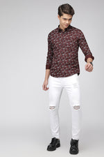 Burgundy Slim Fit Premium Cotton Tropical Printed Shirt