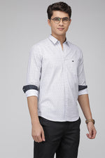 White Slim Fit Textured Cotton Printed Shirt