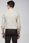 Light Khaki Slim Fit Printed Textured Cotton Shirt