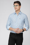 Light Blue Slim Fit Printed Textured Cotton Shirt