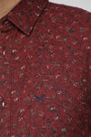 Burgundy Slim Fit Printed Textured Cotton Shirt