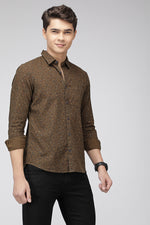 Olive Slim Fit Printed Textured Cotton Shirt