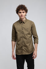 Olive Solid Stretch Shirt