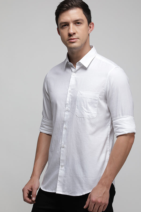 White Stretch Textured Check Shirt