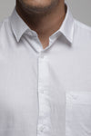White Stretch Textured Check Shirt