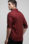 Maroon Stretch Textured Check Shirt
