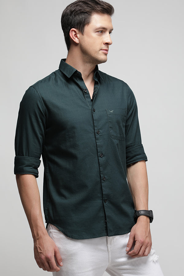 Dark Green Stretch Textured Check Shirt