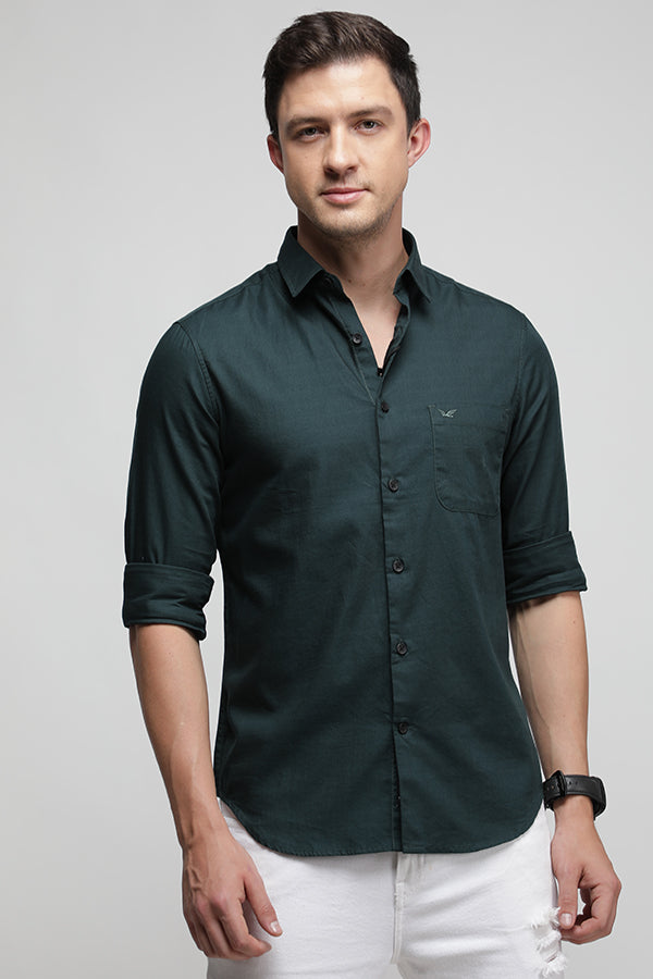 Dark Green Stretch Textured Check Shirt