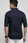 Navy Stretch Textured Check Shirt