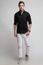 Black Stretch Textured Check Shirt