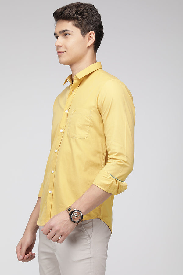 Mustard Slim Fit Peached Cotton Solid Shirt