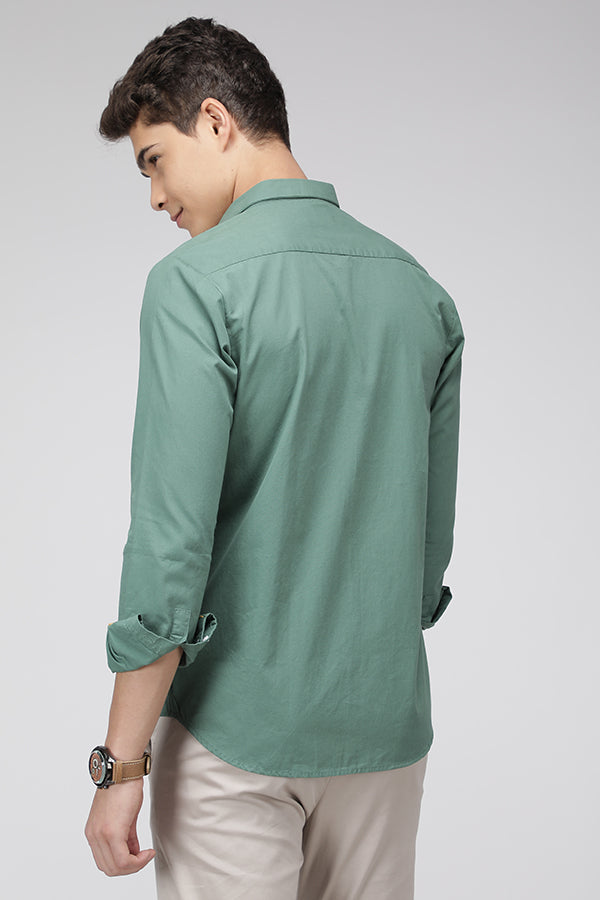 Olive Green Slim Fit Peached Cotton Solid Shirt