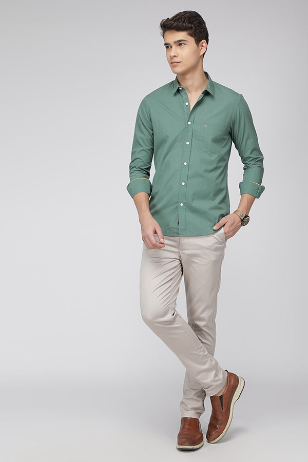 Olive Green Slim Fit Peached Cotton Solid Shirt
