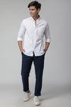 Textured Cotton Linen White Slim Fit Shirt