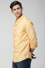 Textured Cotton Linen Orange Slim Fit Shirt