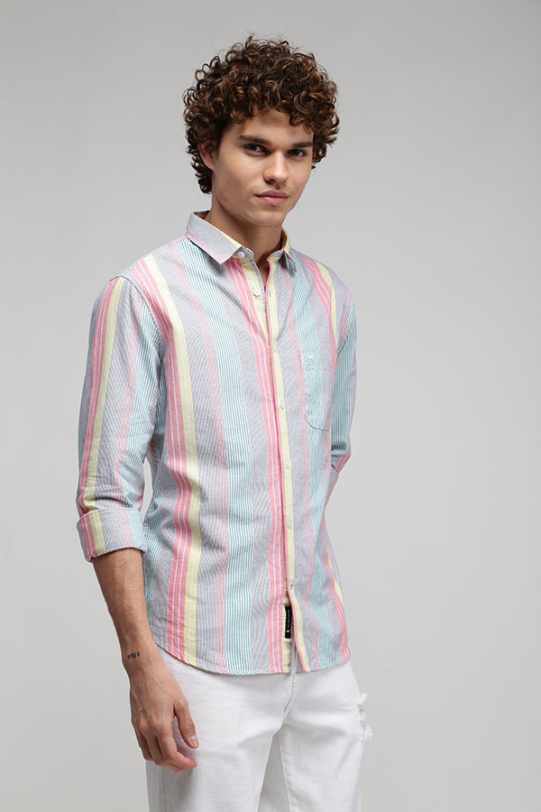 Pink Multicolor Oxford Vertical Stripe Shirt