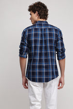 Blue Indigo Textured Multicolor Check Shirt