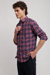 Red Multicolor Twill Check Shirt