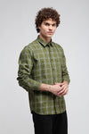 Olive Green Multicolor Twill Check Shirt
