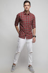 Burgundy Matty Textured Multicolor Check Shirt