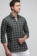 Pine Green Matty Textured Multicolor Check Shirt