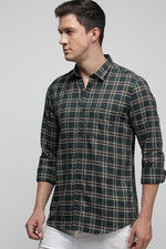 Pine Green Matty Textured Multicolor Check Shirt