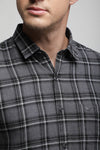 Grey Melange Textured Check Shirt