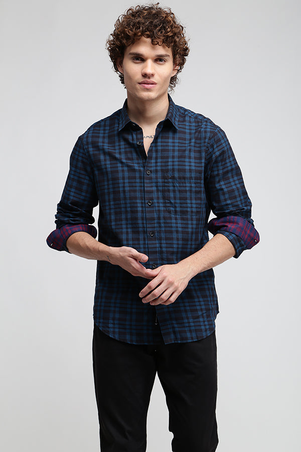 Blue Lightweight Twill Check Shirt