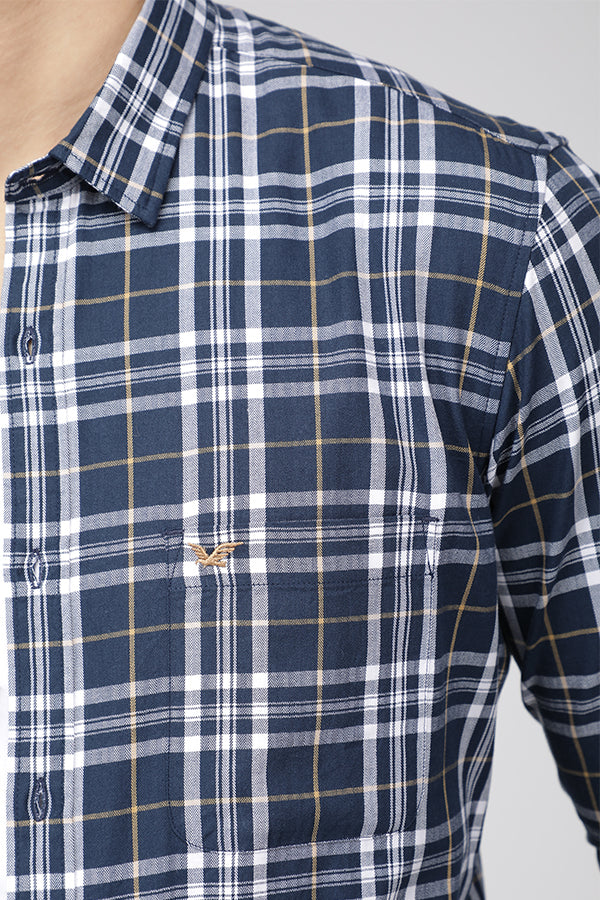 Navy Premium Textured Cotton Classic Check Shirt